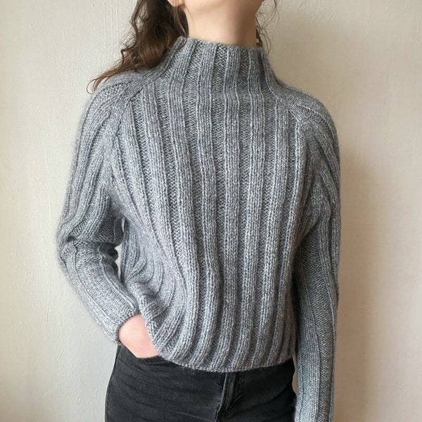 Knitting pattern for Midnight jumper, sweater knitting pattern, mock sweater, round knitting, ribbed sweater, pullover pattern