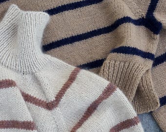 Ruke Cropped Sweater Knitting Pattern – Striped Top-Down Pullover PDF, Chunky Knit Sweater Pattern, Instant Download