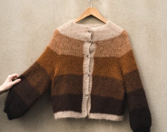 Mohair Striped Cardigan Knitting Pattern, Balloon Sleeve Sweater (PDF Pattern)