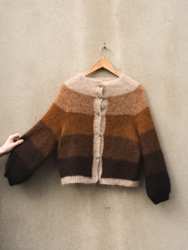 Knitting pattern for Morning cardigan, mohair knitting pattern, striped cardigan sweater, fitted cardigan, stylish cardigan