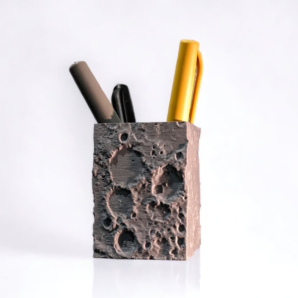 Moon Pencil Holder | 3D Printed Lunar Surface | Desk Organizer | Unique Space-Themed Office Decor | PLA | Custom Colors | Eco-Friendly Gift
