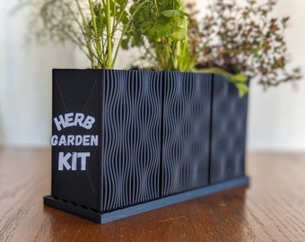 Herb Garden Kit, 3 Pots and Tray included, Textured Plant Pot, Eco-Friendly Planter, Navy Blue, Cute Indoor Pot