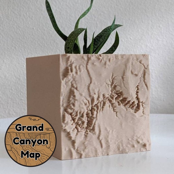 Cube Grand Canyon Pflanzgefäß | 3D-gedruckte topografische Karte | Einzigartiger Blumentopf für den Innenbereich | Südwest inspirierte Wohndekoration | PLA | Benutzerdefinierte Farben