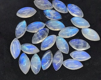 Natural Rainbow Moonstone Marquise Cabochon Flat Back Calibrated Gemstone 3x6MM To 10x20MM