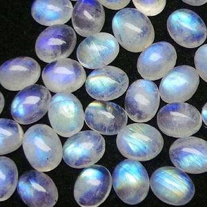 Natural Rainbow Moonstone Oval Cabochon Flat Back Calibrated Gemstone 3x5MM To 10x14MM