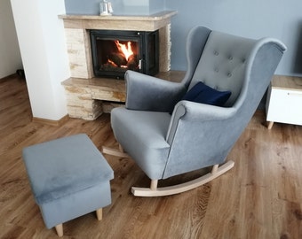 Fauteuil avec tabouret, fauteuil à oreilles, fauteuil à bascule, fauteuil d'allaitement, fauteuil de relaxation, fauteuil TV, tabouret, repose-pieds | Vénus Velours 2929 | Flori