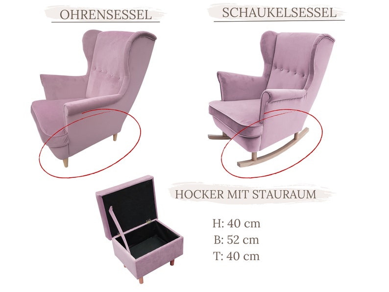 Stillsessel mit Hocker, Schaukelstuhl, Ohrensessel, Relaxsessel, Sitzhocker Inari 22 Flori Bild 7