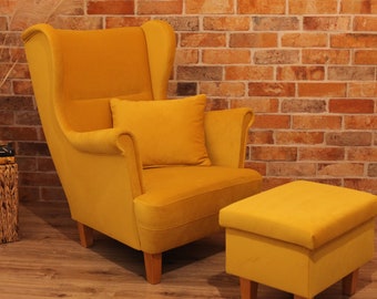 Fauteuil avec tabouret, bergère, fauteuil à bascule, tabouret avec rangement, tabouret, chaise de relaxation | Vénus Velours 2916 | Flori