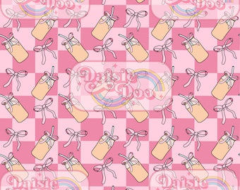 Coquette bows and iced coffee seamless pattern - fabric pattern - seamless pattern - digital download pattern - summer seamless pattern