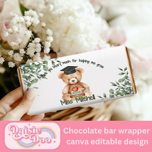 Thank you teacher, nursery teacher, chocolate Bar Wrappers, Bear Design, 1.55oz (100g) Candy Bar Wrapper, Instant Digital Download, editable