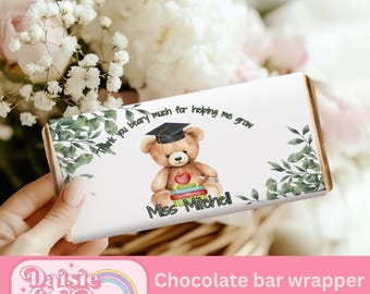 Thank you teacher, nursery teacher, chocolate Bar Wrappers, Bear Design, 1.55oz (100g) Candy Bar Wrapper, Instant Digital Download, editable