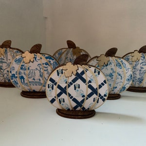 Chinoiserie Pattern Fall Pumpkin Shelf Sitter Figurine Decor - small