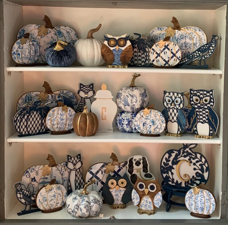 Fall Crosshatch Chinoiserie Fall Owl Decor Modern Fishnet Crosshatch Figurine - Etsy