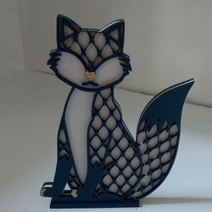 Chinoiserie Fall Fox Decor Fishnet Crosshatch Shelf Sitter Figurine