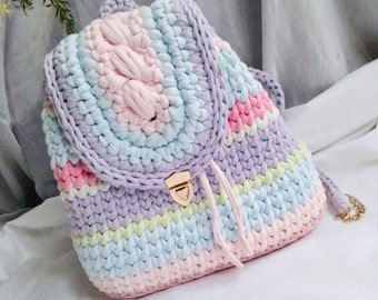 Crochet backpack, unicorn backpack, unicorn bag , unicorn crochet, crochet pastel color bag, pastel unicorn backpack