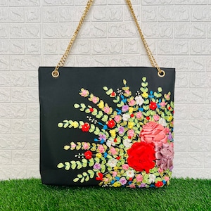 Bandbestickte Tasche, Damen Umhängetasche, bestickte Umhängetasche, Blumentasche, handgemachte Tasche, bestickte Tasche, bestickte Taschen