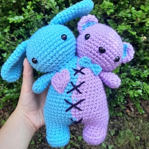 Handmade Two-Headed Crochet Plushie: Bunny & Bear - Spooky Valentine Gift