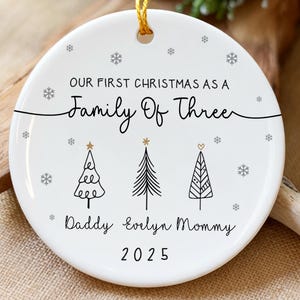 First Christmas As Family Of 3 Ornament, Custom Family Of  Three Christmas Ornament, Baby&#39;s Christmas Tree Ornament, Family Ornament