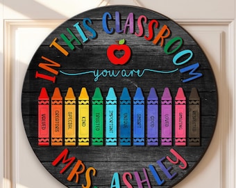 Regalo personalizado para colgar en la puerta del aula para profesores, decoración con crayones, regalos de los alumnos.