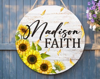 Personalized Sunflower Teacher Door Sign, Classroom Decor, Wood Name Gift