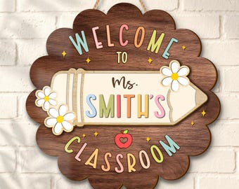 Custom Teacher Door Hanger Gifts, Personalized Teacher Door Sign, Teacher Pencil Welcome Sign, Teacher Gift