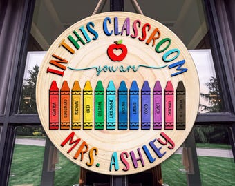 Personalized Teachers Door Sign Appreciation Gift, In This Classroom Crayon Doors Hanger Gifts from Students