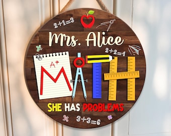 Personalized Maths Teacher Door Sign, Teacher Appreciation Gift