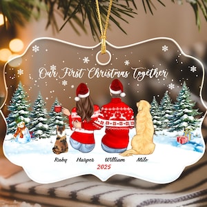 Custom First Christmas Couple Ornament, Our First Christmas Together Custom Couple With Dog, Couple Ornament with Cat, Pet Lover Gifts