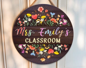 Personalized Floral Teacher Classroom Door Sign