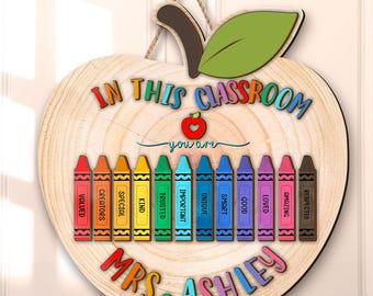 Personalized Teacher Door Sign, Apple Teacher Door Hanger Gifts, Back To School Gift