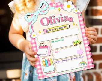 Personalized First Last Day School Sign, Reusable Wooden Board, Milestone Keepsake