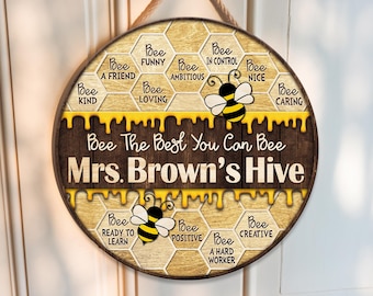 Personalized Bee Classroom Door Sign, Teacher Gift