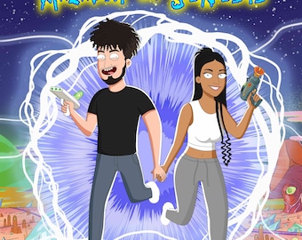 Custom Rick and Morty Portrait – Personalized Cartoon Couple or Family Illustration, Funny Sci-Fi Style Art Gift from Photo
