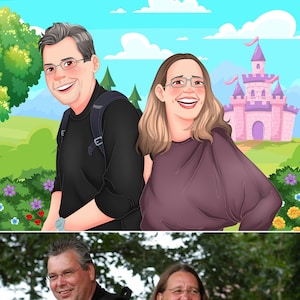 Disney Portrait, Custom Disney drawing, Disney pet portrait, Disney dog portrait, Fathers Gift, Disney couple portrait, Disney style art