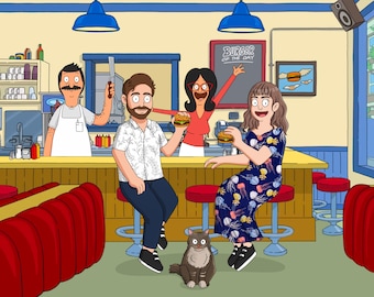 Custom Bob’s Burgers Portrait – Personalized Cartoon Couple or Family Illustration, Funny Digital Art Download, TV Style Gift