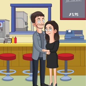 Bob's burgers Custom Portrait, Bobs burger portrait, Bob burgers, Custom Bob's burgers, Bobs burgers poster, Bobs portrait, Couple Portrait