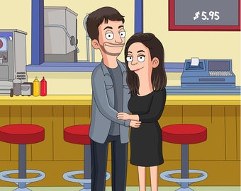 Custom Bob’s Burgers Portrait – Personalized Cartoon Couple or Family Illustration, Funny TV Style Poster Gift