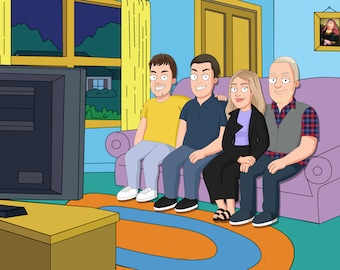 Custom Family Guy Portrait – Personalized Cartoon Couple or Family Illustration, Funny Anniversary or Birthday Gift, Mothers Day Art