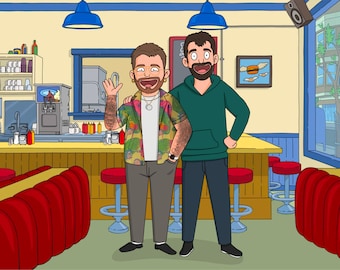 Custom Bob’s Burgers Portrait – Personalized Cartoon Family or Couple Illustration, Funny TV Style Art Gift