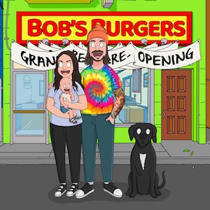 Bobs Burgers portrait, christmas gift, gift for him, bob burg portrait, couple portrait, family cartoon, LGBTQ Friendly, anniversary gift