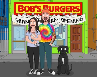 Custom Bob’s Burgers Portrait – Personalized Cartoon Family or Couple Illustration, Funny Anniversary or Christmas Gift, LGBTQ Friendly