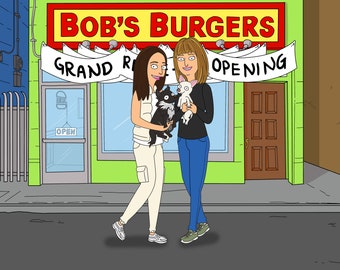 Custom Bob’s Burgers Portrait – Personalized Cartoon Couple or Family Illustration, Funny Anniversary or Birthday Gift