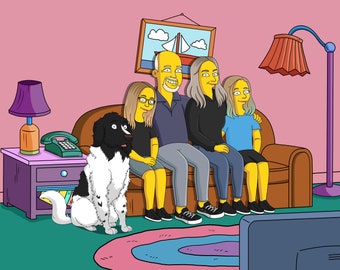Custom Simpsons Portrait – Simpsonized Family or Couple Illustration, Personalized Cartoon Art Gift, Funny TV Style Drawing