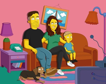 Custom Simpsons Portrait – Personalized Cartoon Couple or Family Illustration, Funny Yellow Style Digital Art Gift