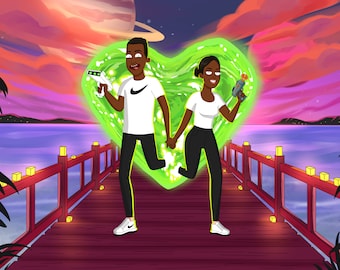 Custom Rick and Morty Portrait – Personalized Cartoon Couple or Family Drawing, Funny Gift for Him, Unique Fathers Day or Birthday Idea