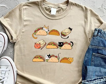Camiseta de algodón con estampado de gato taco