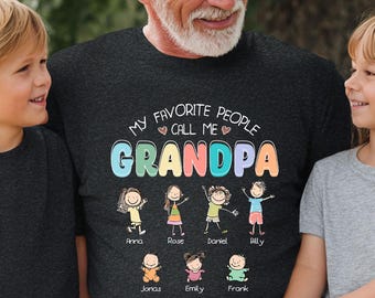 Custom Grandpa Christmas Tee, Personalized Grandkids Name Holiday T-Shirt