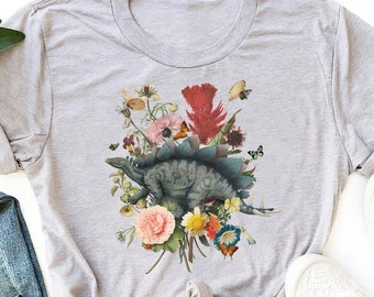 Stegosaurus Dinosaur T-Shirt: Botanical Cottagecore Style