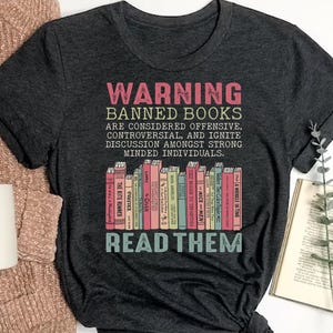 Warning Banned Books Shirt: Retro Librarian Reading Tee