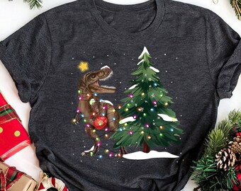 Funny T-Rex Christmas Lights Shirt: Dino Lover Gift